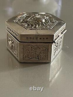 Ancient Silver Box Massive Pushed China Dragon Antic Chinese Silver Box