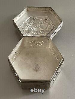 Ancient Silver Box Massive Pushed China Dragon Antic Chinese Silver Box