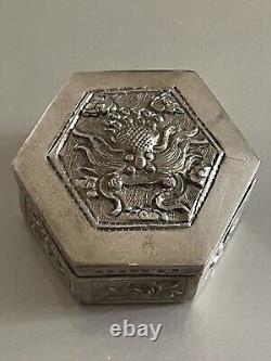 Ancient Silver Box Massive Pushed China Dragon Antic Chinese Silver Box