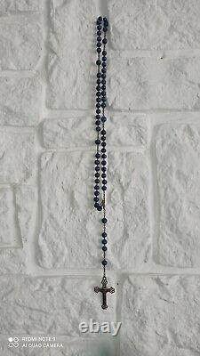 Ancient Silver Cross Rosary with Lapis Lazuli Beads
