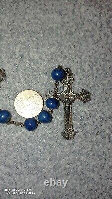 Ancient Silver Cross Rosary with Lapis Lazuli Beads