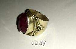 Ancient Silver Ring with Large Cut Cabochon Garnet 925 Solid Silver