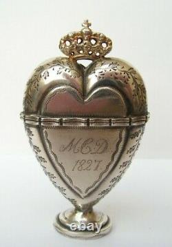 Ancient Silver Vinaigrette Vermeil Shape Heart And Ancient Crown Silver Box