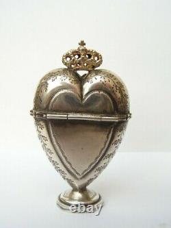 Ancient Silver Vinaigrette Vermeil Shape Heart And Ancient Crown Silver Box