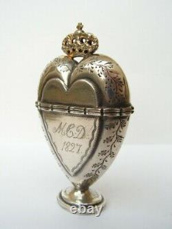 Ancient Silver Vinaigrette Vermeil Shape Heart And Ancient Crown Silver Box