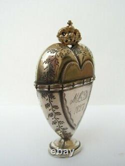 Ancient Silver Vinaigrette Vermeil Shape Heart And Ancient Crown Silver Box