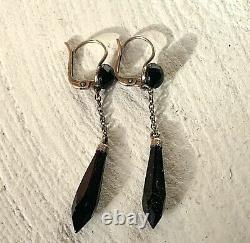 Ancient Sleeper Earrings Jais Antique Silver Victorian Jet Earrings