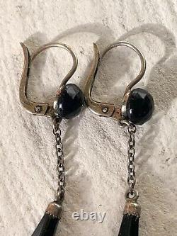 Ancient Sleeper Earrings Jais Antique Silver Victorian Jet Earrings