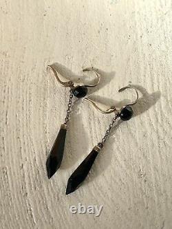 Ancient Sleeper Earrings Jais Antique Silver Victorian Jet Earrings