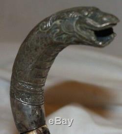 Ancient Snake Cane And Silver Head (with Lacquer In The Vertebrae)