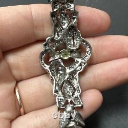 Ancient Solid Silver Art Nouveau Strass Mesh Bracelet