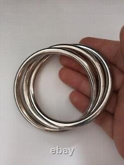 Ancient Solid Silver Bangle Bracelet with Bulging and Intertwined Bracelets