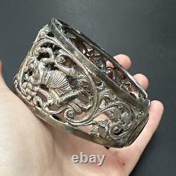 Ancient Solid Silver Bracelet 925 Silver Bangle Art Nouveau Creator Asia Tank