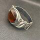 Ancient Solid Silver Cuff Bracelet With Amber Cabochon