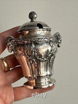 Ancient Solid Silver Empire Mustard Pot with Ram's Head and Foliage Decor