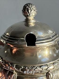 Ancient Solid Silver Empire Mustard Pot with Ram's Head and Foliage Decor