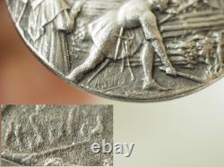 Ancient Solid Silver Medal of Saint Joan of Arc, 3.1 cm, Rare Antique Sales Medal