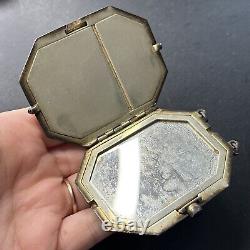 Ancient Solid Silver Pendant Art Nouveau Deco Powder Compact Mirror