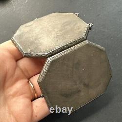 Ancient Solid Silver Pendant Art Nouveau Deco Powder Compact Mirror