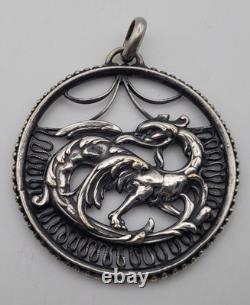 Ancient Solid Silver Pendant Dragon Art Nouveau Cut-Out Vintage # D6