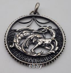 Ancient Solid Silver Pendant Dragon Art Nouveau Cut-Out Vintage # D6