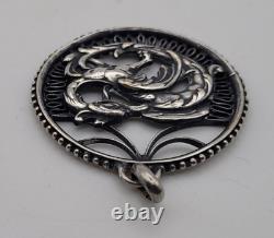 Ancient Solid Silver Pendant Dragon Art Nouveau Cut-Out Vintage # D6
