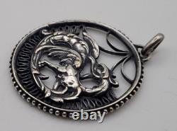 Ancient Solid Silver Pendant Dragon Art Nouveau Cut-Out Vintage # D6