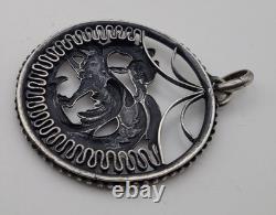 Ancient Solid Silver Pendant Dragon Art Nouveau Cut-Out Vintage # D6