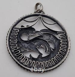 Ancient Solid Silver Pendant Dragon Art Nouveau Cut-Out Vintage # D6