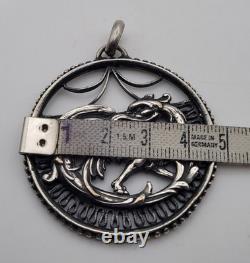 Ancient Solid Silver Pendant Dragon Art Nouveau Cut-Out Vintage # D6