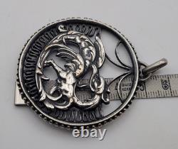 Ancient Solid Silver Pendant Dragon Art Nouveau Cut-Out Vintage # D6