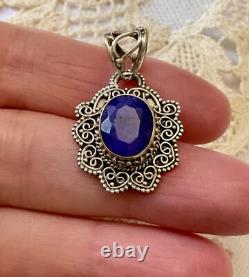 Ancient Solid Silver Pendant Huge Blue Sapphire