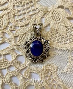 Ancient Solid Silver Pendant Huge Blue Sapphire