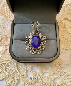 Ancient Solid Silver Pendant Huge Blue Sapphire