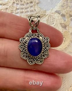 Ancient Solid Silver Pendant Huge Blue Sapphire