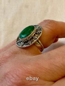 Ancient Solid Silver Ring with Genuine Imposing Emerald Size 55