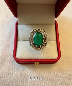 Ancient Solid Silver Ring with Genuine Imposing Emerald Size 55