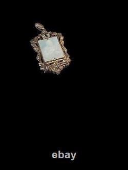 Ancient Solid Silver Vermeil Pendant with Mother of Pearl Cameo Religious Virgin Mary 19th Century