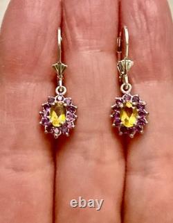 Ancient Sublime Solid Silver Earrings with Citrine and Pink Garnet