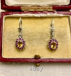 Ancient Sublime Solid Silver Earrings with Citrine and Pink Garnet