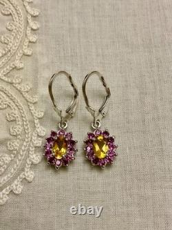 Ancient Sublime Solid Silver Earrings with Citrine and Pink Garnet