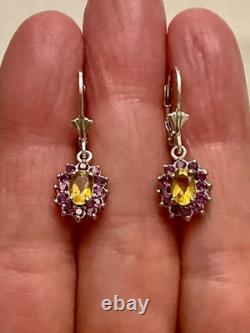 Ancient Sublime Solid Silver Earrings with Citrine and Pink Garnet