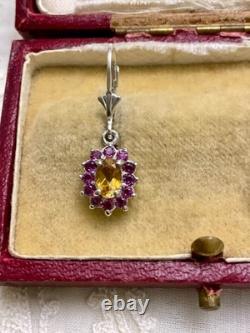 Ancient Sublime Solid Silver Earrings with Citrine and Pink Garnet