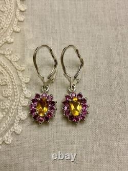 Ancient Sublime Solid Silver Earrings with Citrine and Pink Garnet