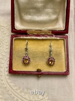 Ancient Sublime Solid Silver Earrings with Citrine and Pink Garnet