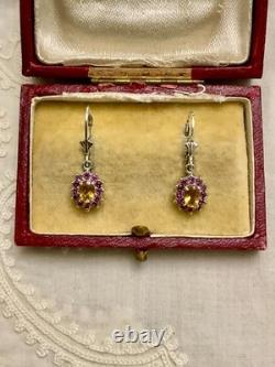 Ancient Sublime Solid Silver Earrings with Citrine and Pink Garnet