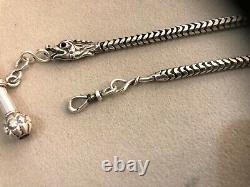 Ancient TRITON ARTICULATED silver solid pocket watch chain with XIX century key