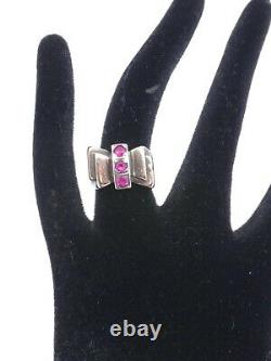 Ancient Tank Ring In Solid Silver And Rhinestone Art Deco 1940 T49