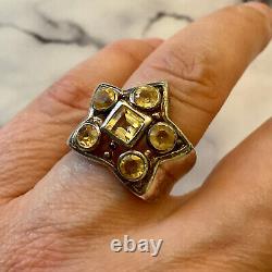 Ancient Tank Ring Star Silver Massive 6 Citrines Genuine Luxury Size 54