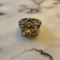 Ancient Tank Ring Star Silver Massive 6 Citrines Genuine Luxury Size 54